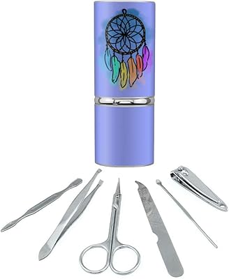 Dream Catcher with Rainbow Feathers Watercolor Sketch Stainless Steel Manicure Pedicure Grooming Beauty Care Travel Kit