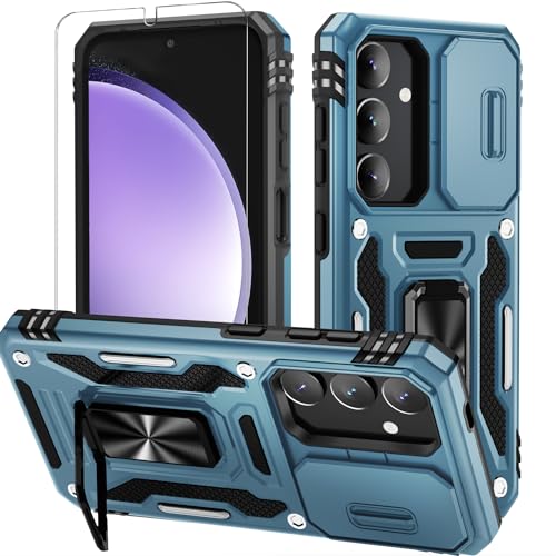 WRJ Samsung Galaxy S25/Galaxy S24�p�P�[�X �X���C�h�J�����J�o�[�ƃX�N���[���v���e�N�^�[�t���A�~���^���[�O���[�h�̕ی� [��]�����O�L�b�N�X�^���h] ���ϋv �ϏՌ��ی�J�o�[ - �X�J�C�u���[