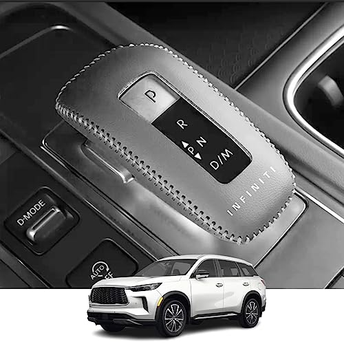 Kakash Custom Interior Accessories for Infiniti QX60 2022 2023 2024 Leather Automatic Gear Shift Knob Cover,Transimission Boots Shift Lever Leather Sheath(Black Stitches)