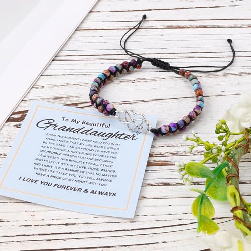 Bracelet for Granddaughter, Purple Alloy Forever Love Granddaughter Jewelry from Grandma Double Layer Bead Granddaughter Bracelet Adjustable Bracelet for Granddaughter3