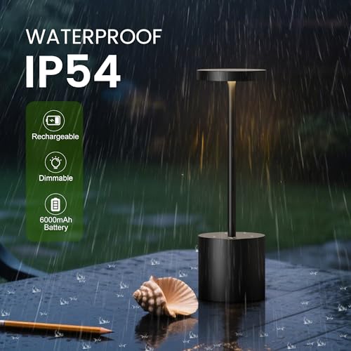 SAKRINGT 2 Pack Rechargeable Table Lamp, LED Cordless Table Lamp,5000mAh Battery Operated Portable Table Light,Dimming for Restaurant/Patio/Outdoor(Black) by SAKRINGT - Used condition - Image 3