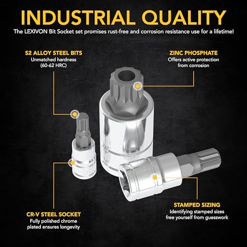 image for LEXIVON XZN Triple Square Spline Bit Socket Set, Premium S2 Alloy Stee