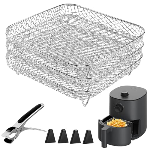 Dreifach Air Fryer Racks, Quadratisch Luftfritteusen Regal, 304 Edelstahl...