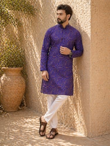 Image of SOJANYA Men's Deep Purple Ethnic Kurta with Intricate Abstract Print | Modern Festive Style