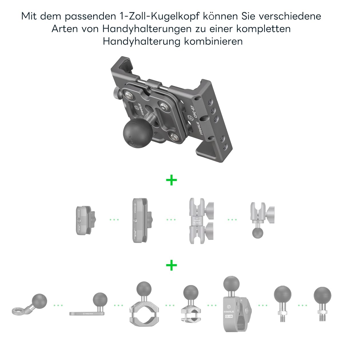 FANAUE Telefonhalterung mit 1 Zoll Kugelkopf kompatibel mit RAM Mount B Größe Doppelbuchsenarm und Fahrrad Motorrad Handy-Halterung für Smartphones von 2,3" bis 3,4" breit, aus Aluminiumlegierung
