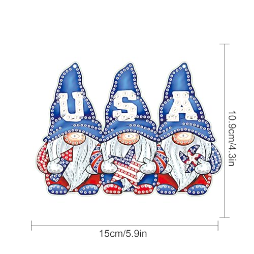 Image of AiYuanzsh 5D Diamond Painting Hanging Pendant Kit - Independence Day Gnome 5D Diamond Art Dots Acrylic Pendant Craft for Adults - Crystal Rhinestone Suncatcher for Door Wall Window Decor