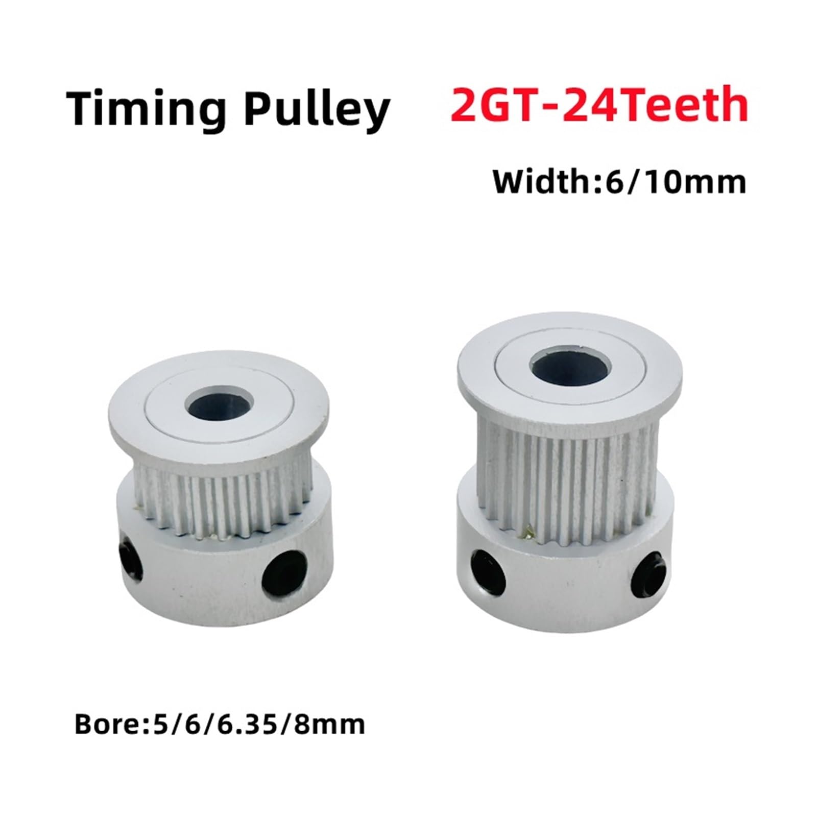 Piezas de impresora 3D GT2 polea de sincronización 2GT 24 dientes diámetro de aluminio en forma de K 5/6/6,35/8mm 2GT engranaje de rueda síncrono 24T ancho 6/10mm(5mm,6mm)