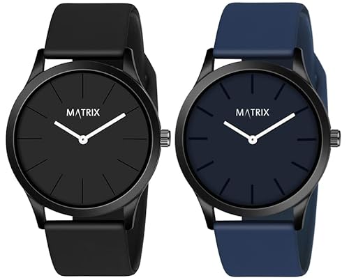 Matrix Fusion Minimalist Dial with 2 Hands Design & Softest Silicone Strap (Black & Blue)