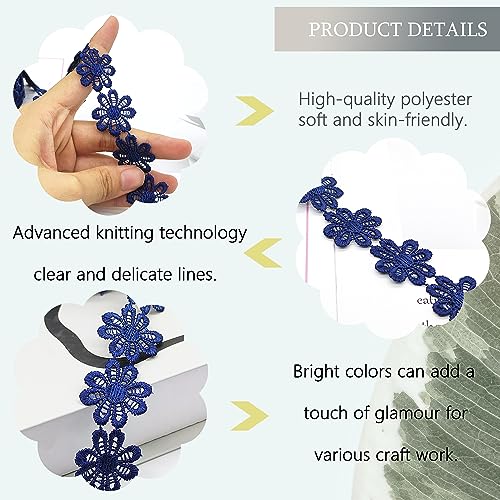 XCSJ 5 x 2.5cm Applique Sewing Edges Flower Embroidery Lace Ribbon Lace Fabric Daisy Polyester Flower Ribbon Appliques for Hair Band Clothes (All Dark Blue) - Image 3