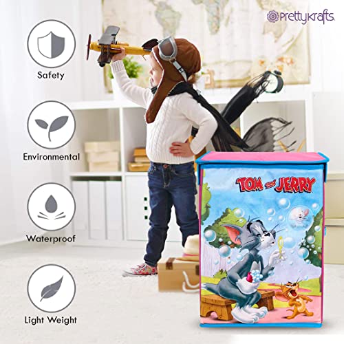 Image of PrettyKrafts Fabric Tom & Jerry Storage Box Big Blue / Toy Organiser / Clothes Box / Baby Medicine & Cosmetics Storage / Foldable Storage Box / Cover