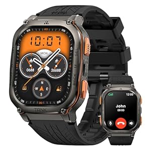 AMAZTIM Reloj inteligente militar con GPS, 6 posicionamiento/brújula satélite, cuerpo de acero inoxidable, impermeable, batería extragrande de 480 mAh, responder/hacer llamada, pantalla AMOLED de 2 pulgadas, compatible con Android iOS
