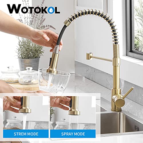 Gold Kitchen Faucet, Wotokol Brushed Gold Kitchen Faucet With Pull Down Sprayer Commercial Single Handle Faucets For Rv Farmhouse Camper #TOP2
