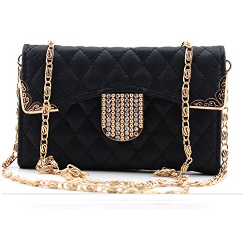 iPhone 6s Plus Case, iPhone 6 Plus Case,Silverback [Card Slot] Premium Leather Flip Cover Wallet Case with Strap & Gold Chain,Bling Crystal Magnet Clasp for Apple iPhone 6s/6 Plus 5.5 inch -Black