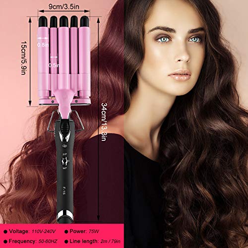 Hair Curling Iron 5 Barrel Hair Crimper 16Mm Curling Wand Two-Gear Temperature Adjustable Ceramic Hair Curler Curling Iron Hair Waver With Heat Resistant Gloves #TOP2