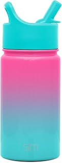 Simple Modern Kids Water Bottle with Straw Lid Vacuum Insulated Stainless Steel Metal Thermos Bottles | Reusable Leak Proof BPA-Free Flask for Girls, School| Summit Collection | 14oz, Sorbet
