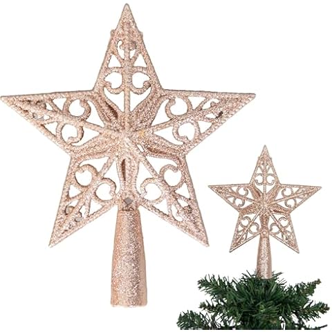Rose Gold Glitter Star Tree Topper for Christmas Cover