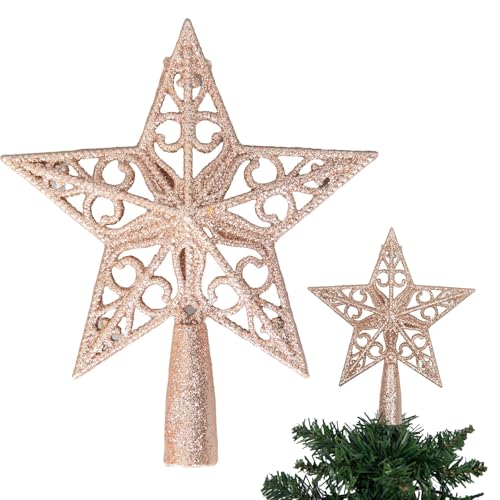 Decoración para árbol de Navidad de 14,5 cm, diseño de Estrella con Purpurina de Oro Rosa, inastillable, para decoración de árbol de Navidad, Corona de árbol de Navidad, Adorno de día Festivo