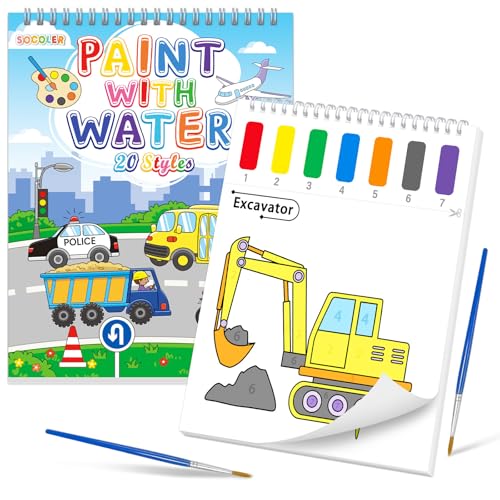 SOCOLER Paint with Water Coloring Books for Toddlers, Traffic Theme Mess Free Watercolor Painting Papers for Kids Water Color Paint Kit Art Craft...