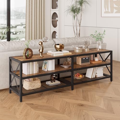 Bigbiglife TV Stand for TVs Up to 75 Inches, Industrial Entertainment Center with 3 Tier Open Shelves, TV Console Table for Living Room, Bedroom, Rustic Brown (75 inch)