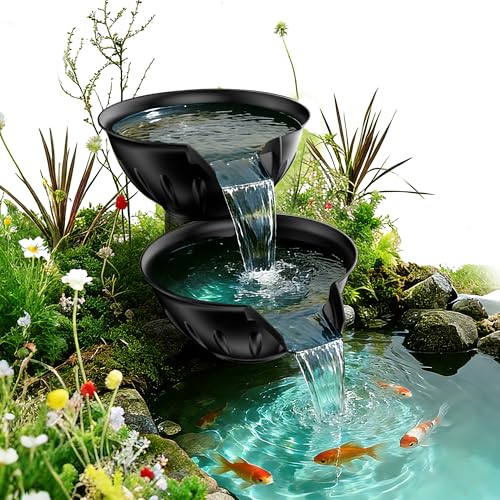 POPOSOAP Spillway Bowl and Basin Fountain Kit Spillway Bowl Fountain with Pond Pump for Formal Waterfall Spillways Water Gardens Basin Kit For Indoor/Outdoor DIY Water Feature Pond Garden-P721