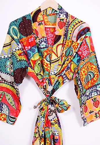 Image of Pure 100% Cotton Robe For Womens Bathrobe Dressing Gown Long sleepwear Free Size Kimono
