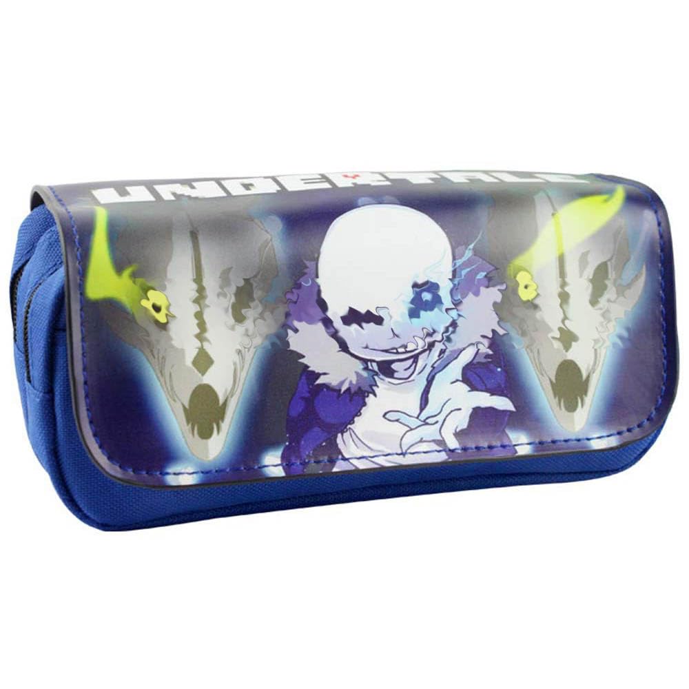 FEIDIAO Under Tale Pencil Case Blue Under Tale Sans Student Pen Pouch Stationery Bag Portable Zippered Cosmetic Bag (A)