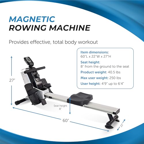 Image of Stamina Magnetic Rower - Rower Machine with Smart Workout App - Rowing Machine with Magnetic Resistance for Home Gym Fitness - Up to 250 lbs Weight Capacity