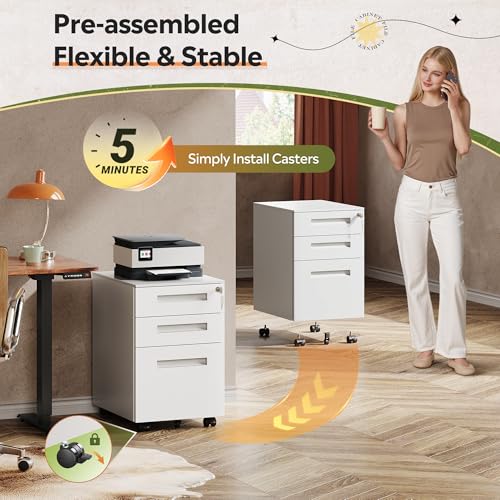 Image of DEVAISE 3 Drawer File Cabinet with Lock, Fully Assembled Except Casters