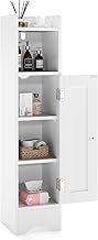 Tangkula Bathroom Storage Cabinet with Door, Toilet Paper Holder Stand with Adjustable Shelves & Open Compartment for Small Spaces, Narrow Freestanding Storage Organizer, 7 x 7.5 x 31.5 Inches (White)
