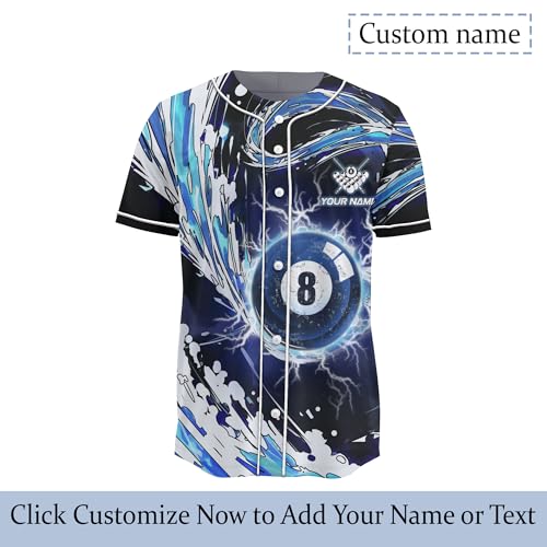Customized Billiards Themed Button Down Baseball Jersey con gráfico impreso USA 8 Ball Pool Sports Tee Shirt miniatura 3