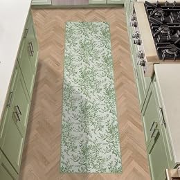 Laura Ashley Sage Ivory Bedford Floral Machine Washable & Slip Resistant 26" x 96" Runner Rug