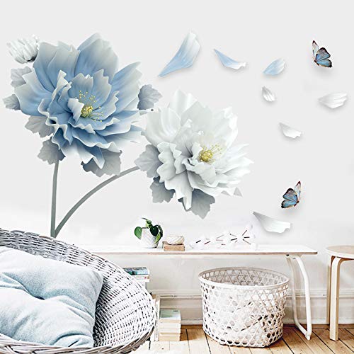 Papier peint panoramique 3D pivoines bleues et blanches intissé 150x105cm