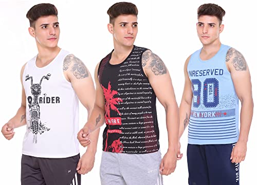 Image of Sleeveless Vest for Men || Tank Top Sando || Workout Tshirts || Sports Vest || Goa Beach Wear Swimming T-Shirt || Running Tops || Gym Vest for Men || Pack of 3 ||