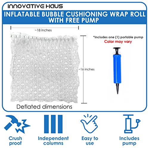 Innovative Haus 16 Inch X 72 Feet Inflatable Bubble Cushioning Wrap Roll With Free Pump For Heavy Duty Packing And Shipping Packaging Supplies. Large Air Pillow Cushion As Wine Bottle Protector #TOP1