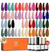 modelones 32 PCS Gel Nail Polish Set, 28 Colors Gel Polish with Glossy&Matte&Glitter Top Base Coa...