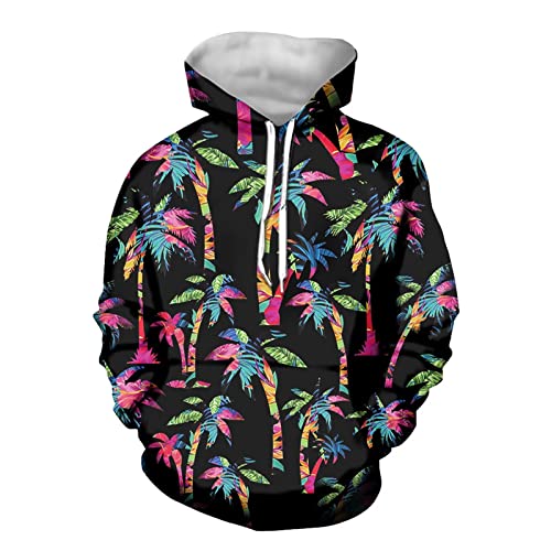Image of Forchrinse Green Palm Tree Sea Beach Mens Hoodies Pullover Long Sleeve Fleece Hoodie Cozy Sport Casual Outwear