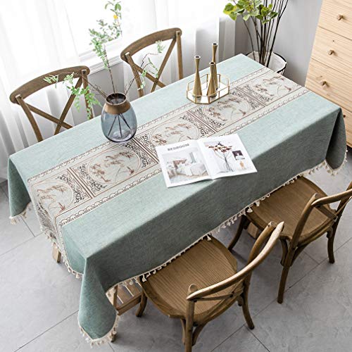 Pahajim Rectangular Cotton Linen Tablecloth with Tassels, Farmhouse Dining Table Cover, Water Resistant Wrinkle Free Table Cloth for Indoor Outdoor Use, Kitchen Party Picnic,55''x87'', 6-8 Seats