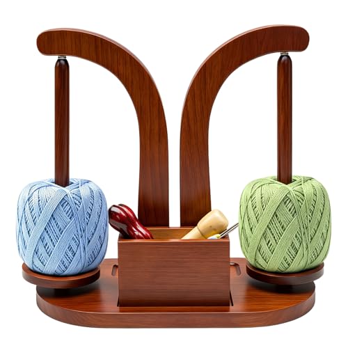 Double Yarn Holder,EXXBDZ, Holders for Crocheting, Wooden, Magnetic, Spinner, Portable, Hanging, Spool-Rack, Skein-Dispenser, Carousel, and Cake-Ball-Spindle Organizer,perfect gift for knitter, mother