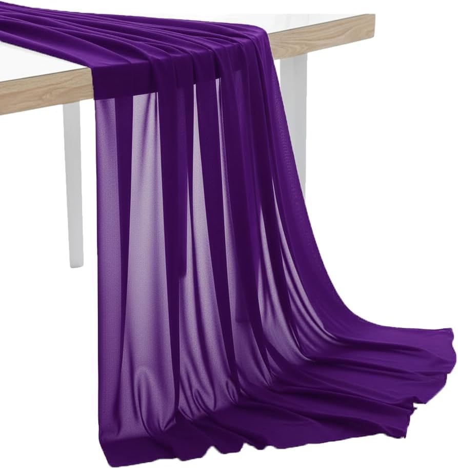 MDS Pack of 10 Yard Chiffon Fabric, Sheer Soft Draping Fabric Bolt for Wedding Party Backdrop Arch Decoration, Apparel Bridal Dress Sewing DIY Crafts Solid Gauze Fabrics 44” Wide - Cadbury Purple