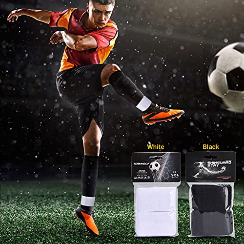 TOBWOLF 4PCS Soccer Shin Guard Strap, Anti Slip Sports Football Legging Shin Fixed Straps, Black & White Ankle Guards for Kicking Ball, Running, Cycling by TOBWOLF - Image 5