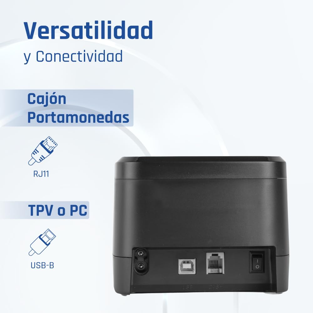 iggual Tickets TP Easy 58 Thermodrucker, USB + RJ11, 58 mm, Geschwindigkeit 90 mm/s, 203 x 203 DPI, Windows 11/10/8/7/Vista/XP/2000/JPOS/Linux, SDK Android, iOS, Windows (139 x 122 x 93)