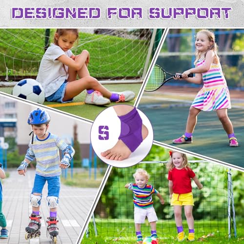 Image of Honoson 2 Pcs Ankle Brace Kid Breathable Neoprene Ankle Support Compression Sleeve Achilles Tendonitis Relief Elastic Foot Brace with Adjustable Wrap for Sprained Plantar Fasciitis(Purple,S)