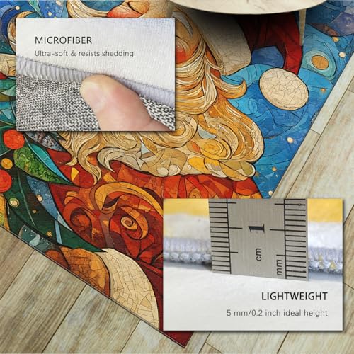 Tapis Père Noël en vitrail 180x270cm tapis de sol intérieur lavable
