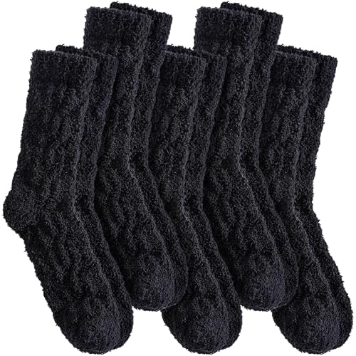DOSKONI Fuzzy Socks for Women Fluffy Slipper Socks Cozy Winter Warm Soft Microfiber Plush Home Sleeping Gift Socks 5 Pairs Black