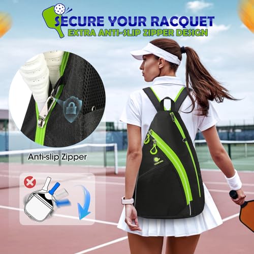 Pickleball Bag,Tennis Bag Pickleball Backpack Crossbody Sling Bag for Men and Women Tennis Backpack Pickle Ball Paddle Bag Reversible Pickleball Rackets Bags with Fence Hook Water Bottle Holder, Black - Thumbnail 2