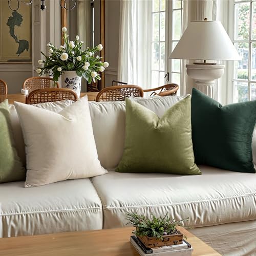 Image of MIULEE Pack of 2 Velvet Pillow Covers Decorative Square Pillowcase Soft Solid Cushion Case for Sofa Bedroom Car 24 x 24 Inch 60 x 60 cm Army Green