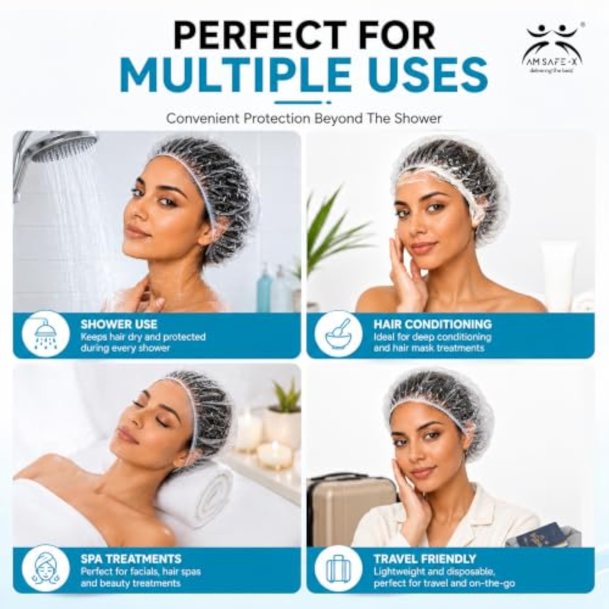 Reusable Waterproof Shower Caps for Women & Men, Pack of 100