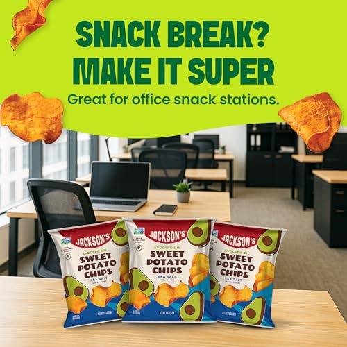 Jackson’s Sweet Potato Kettle Chips with Sea Salt made with Premium Avocado Oil (1.5 Ounce, Pack of 18) - Allergen-friendly, Gluten Free, Peanut Free, Vegan, Paleo Friendly - Shark Tank Product