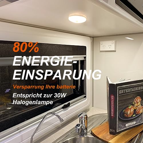 Dream lighting 12v LED Lampe mit Schalter Wohnwagen Deckenleuchte 12volt Leuchte für Auto Wohnmobil Van Innenbeleuchtung 3000K 12cm Rund 2er Set