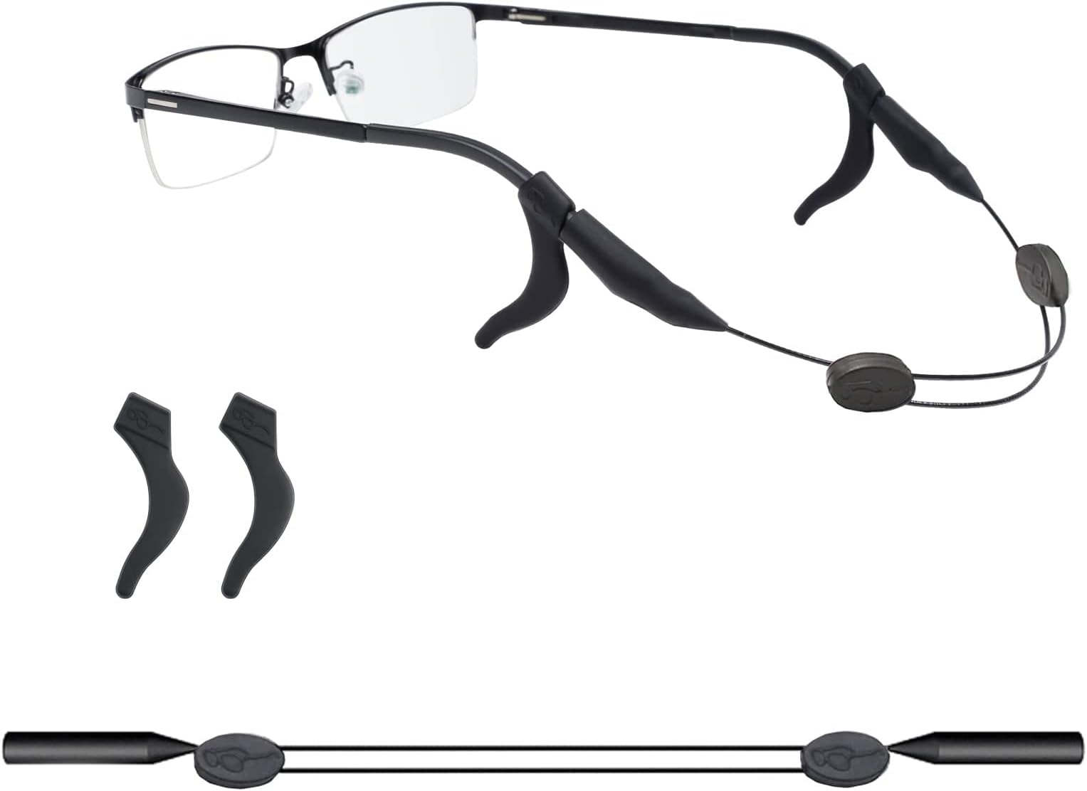 Adjustable Eyeglass Strap with Eyeglass Ear Grip Sunglass Strap Anti-slip Eyewear String Holder Sports Sunglasses Chain with Silicone Ear Hook for Glasses Sunglasses